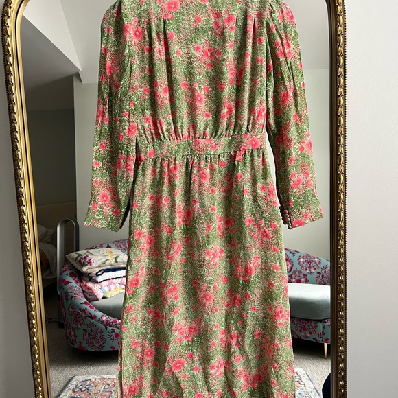 Vintage Green and Pink Floral Midi Dress - Picture 5 of 11
